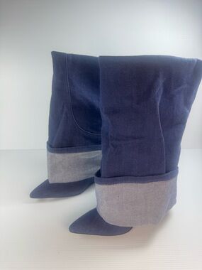 Azalea Wang JATIN Denim Pointed Toe Foldover Boots NIB Size 6 7 7.5 8